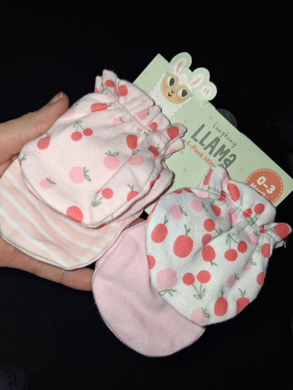 Pink Cherries Baby Mittens - 4-Pack
